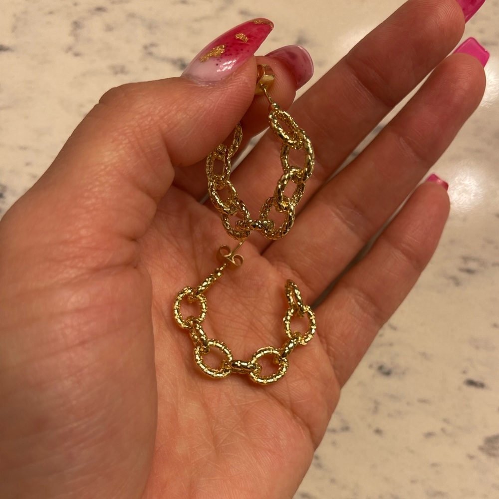 New 18k Gold Filled Chain Link Semi-Hoop Earrings